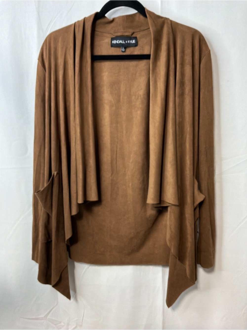 Kendall & Kylie Draped Open-Front Cardigan Jacket in Brown